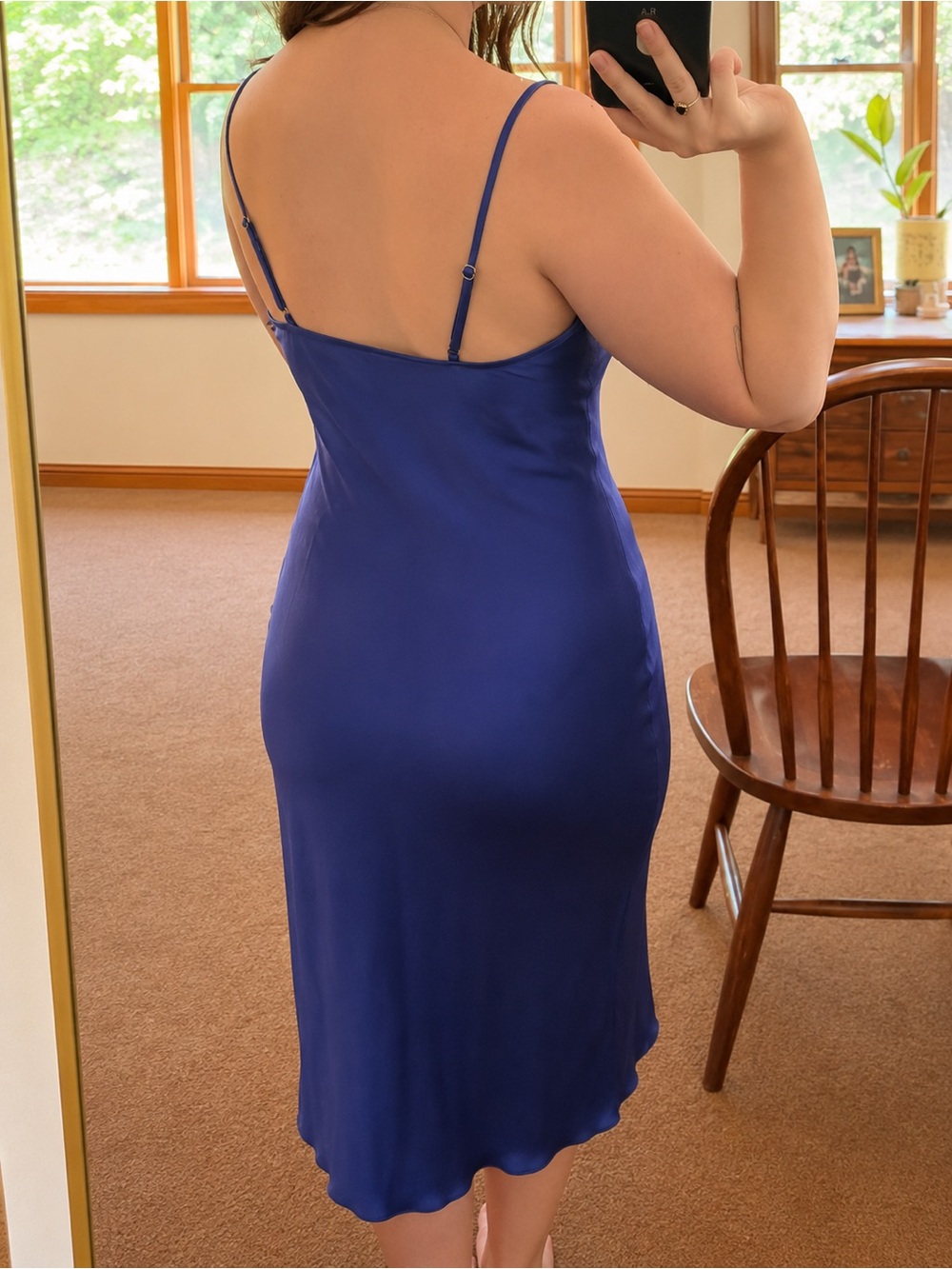 bebe Royal Blue Satin Cowl Midi Dress - Picture 2 of 5